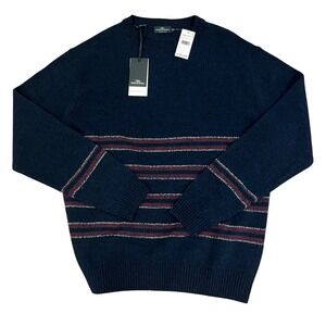 Rodd & Gunn Mens 2XL Navy Blue Striped Lambswool Blend Crew Neck Sweater NWT